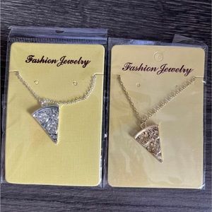 NEW 2PC Funny Pepperoni Pizza Pendant Necklaces (One Gold and One Silver)